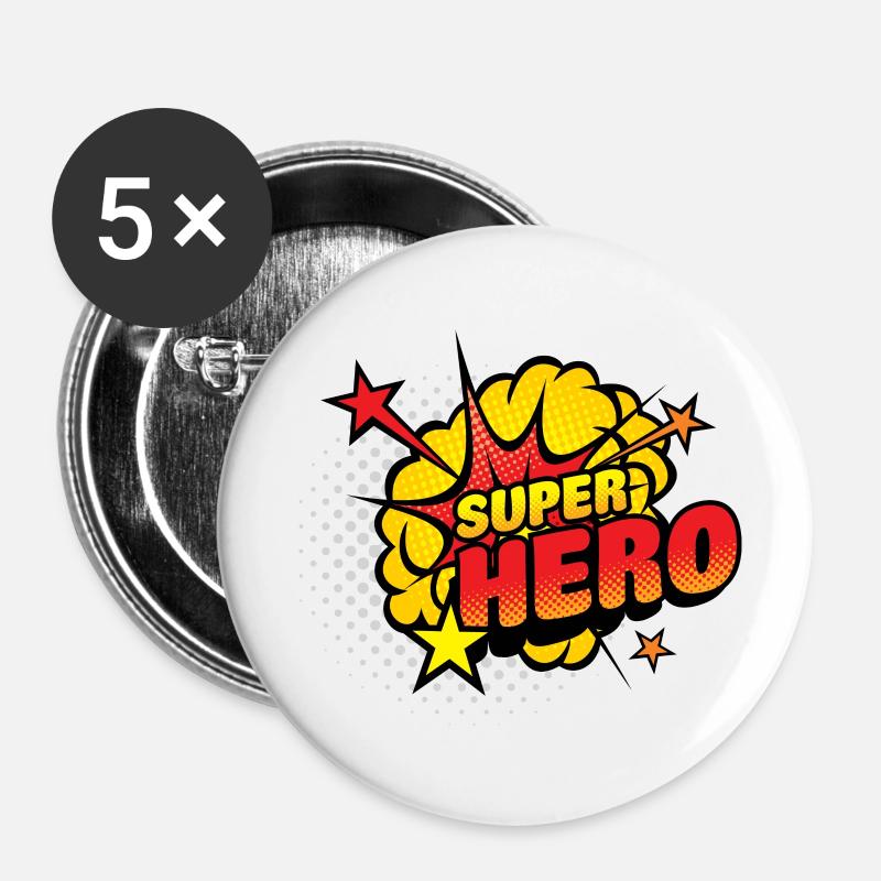 Superhelden Comic Explosion - Buttons klein 25 mm (5er Pack) - Weiß