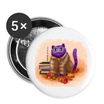 Chat d’automne - Lot de 5 petits badges (25 mm) - blanc - Devant