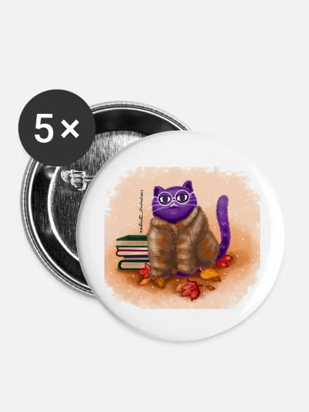 Herbst Katze - Buttons klein 25 mm (5er Pack) - Weiß