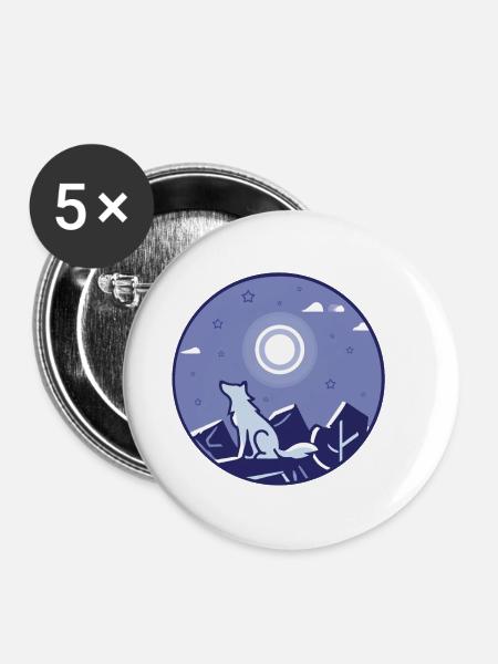 Wolf und Vollmond - Buttons klein 25 mm (5er Pack) - Weiß