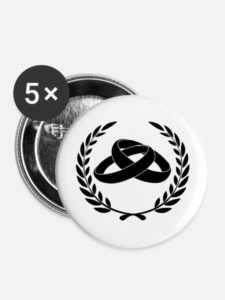 Eheringe im Lorbeerkranz - Buttons klein 25 mm (5er Pack) - Weiß