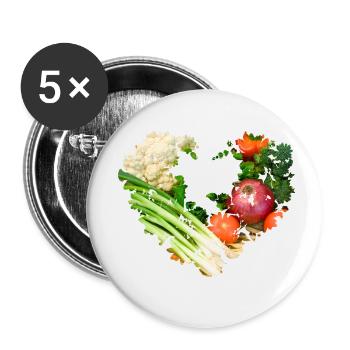 coeur, légumes, cœur végétal, coloré, poireau, cuisine - Lot de 5 petits badges (25 mm) - blanc - Devant
