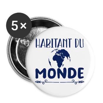 Habitant du monde - voyage - roadtrip - Lot de 5 petits badges (25 mm) - blanc - Devant