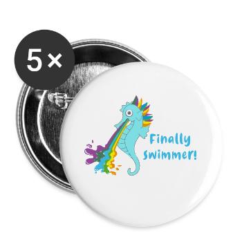 finally swimmer, swwimmer,seahorse - Buttons small 1''/25 mm (5-pack) - white - Front