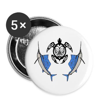 Stammesschildkröte und Schwertfisch - Buttons klein 25 mm (5er Pack) - Weiß - Vorne