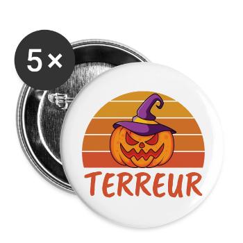 HALLOWEEN CITROUILLE TERREUR - Lot de 5 petits badges (25 mm) - blanc - Devant