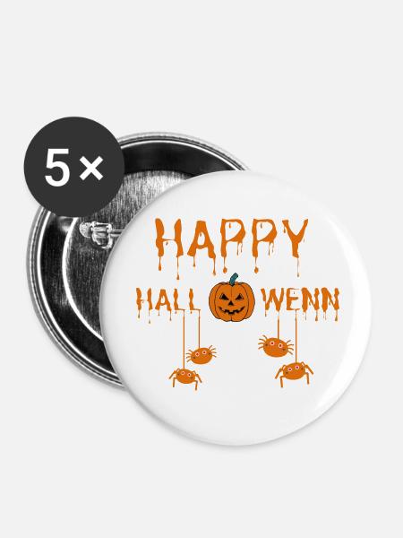 Fröhliches Halloween - Buttons klein 25 mm (5er Pack) - Weiß