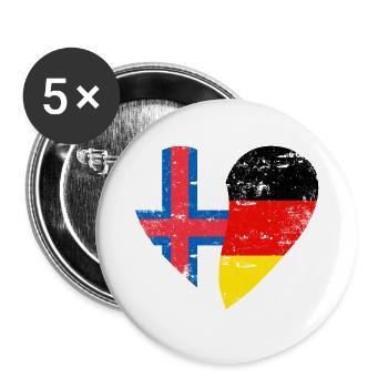 Faroe Islands Germany Flag Heart - Buttons small 1''/25 mm (5-pack) - white - Front