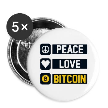 Peace Love Bitcoin - Lot de 5 petits badges (25 mm) - blanc - Devant