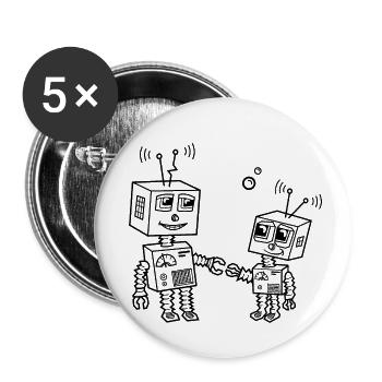 Roboter Vater und Kind, Robot father and son, Papa - Buttons klein 25 mm (5er Pack) - Weiß - Vorne
