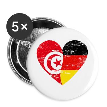 Tunisie Allemagne Drapeau Cœur - Lot de 5 petits badges (25 mm) - blanc - Devant