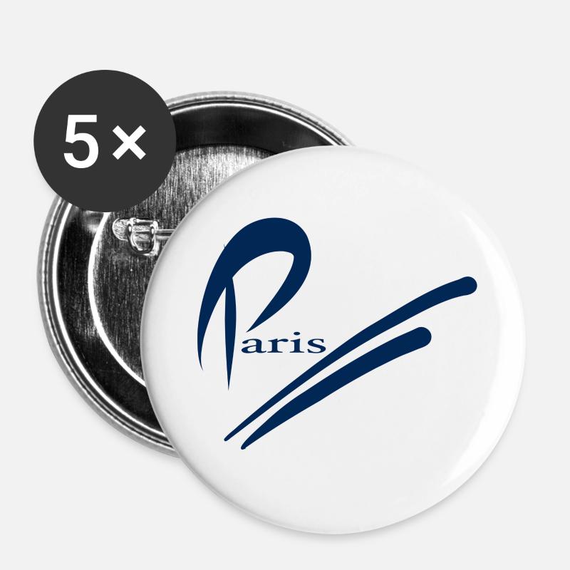 Paris Design - Blau - Buttons klein 25 mm (5er Pack) - Weiß