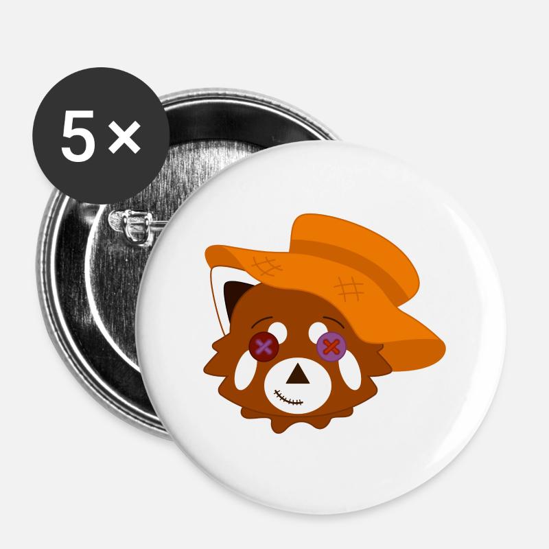 Roter Panda, der zu Halloween als Vogelscheuche verkleidet ist - Buttons klein 25 mm (5er Pack) - Weiß