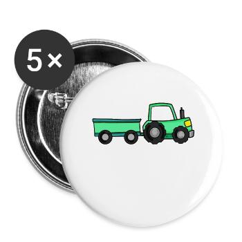 Tracteur avec remorque - Lot de 5 petits badges (25 mm) - blanc - Devant