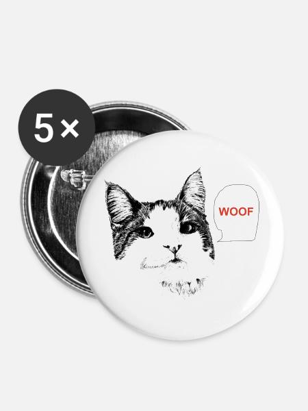 Katzen-Wuff - Buttons klein 25 mm (5er Pack) - Weiß