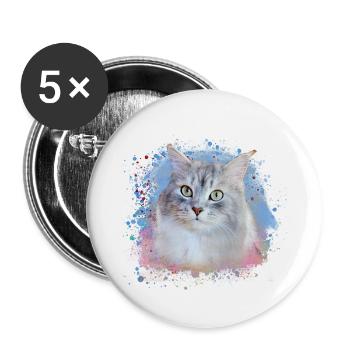 Siberian cat, graffiti, painting, cat - Buttons small 1''/25 mm (5-pack) - white - Front