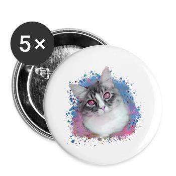 cat, colorful, watercolor, art, painting, graffiti, pink - Buttons small 1''/25 mm (5-pack) - white - Front
