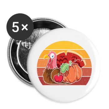 happy feeding time - Funny Turkey - Lot de 5 petits badges (25 mm) - blanc - Devant