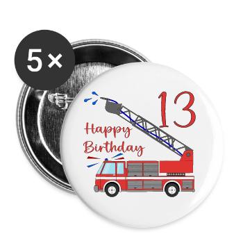 Feuerwehrauto Happy Birthday 13 - Buttons klein 25 mm (5er Pack) - Weiß - Vorne