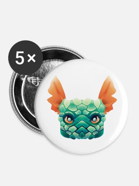 Drachenkopf - Buttons klein 25 mm (5er Pack) - Weiß