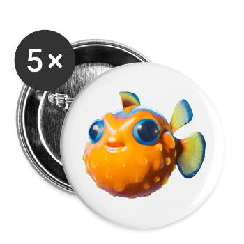 Poisson-globe sucré - Lot de 5 petits badges (25 mm) - blanc - Devant