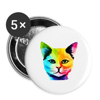 Rainbow Cat Face - Buttons small 1''/25 mm (5-pack) - white - Front