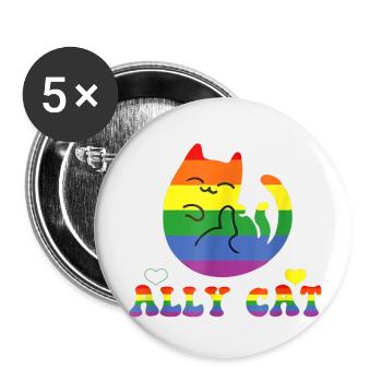 Allycat LGBT Pride Month Cat With Ally Pride Flag - Buttons small 1''/25 mm (5-pack) - white - Front