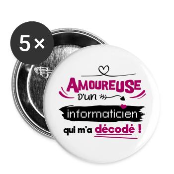 Amoureuse d'un informaticien ! humour geek - Lot de 5 petits badges (25 mm) - blanc - Devant