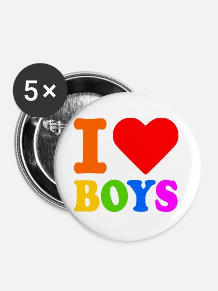I love boys - Buttons klein 25 mm (5er Pack) - Weiß