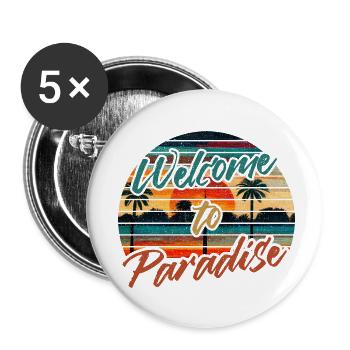 Welcome to paradise vintage sunset palm trees - Buttons klein 25 mm (5er Pack) - Weiß - Vorne