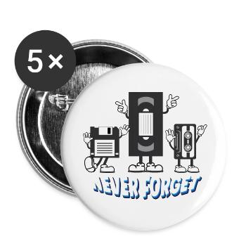 Never forget disk vhs casette - good old times - Buttons klein 25 mm (5er Pack) - Weiß - Vorne