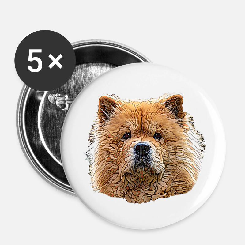 Chow Chow Face - Buttons small 1''/25 mm (5-pack) - white
