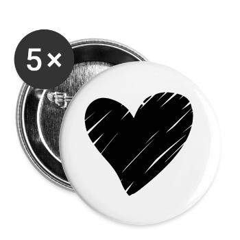 Herz Schwarz - Buttons klein 25 mm (5er Pack) - Weiß - Vorne