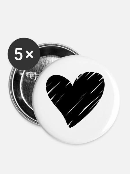 Herz Schwarz - Buttons klein 25 mm (5er Pack) - Weiß
