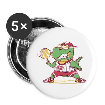 Basketball Dino T-Rex Spieler Sport Comic Cartoon - Buttons klein 25 mm (5er Pack) - Weiß - Vorne