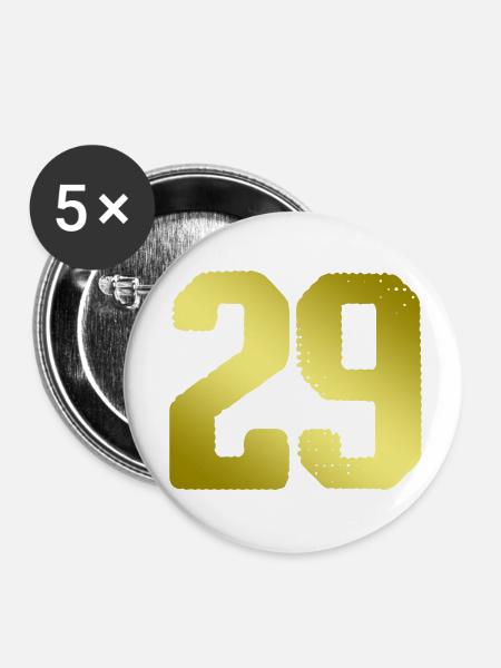 29 Zahl Trikot - Buttons klein 25 mm (5er Pack) - Weiß