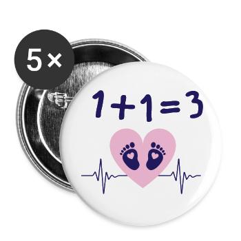 1+1=3 coeur rose - Lot de 5 petits badges (25 mm) - blanc - Devant
