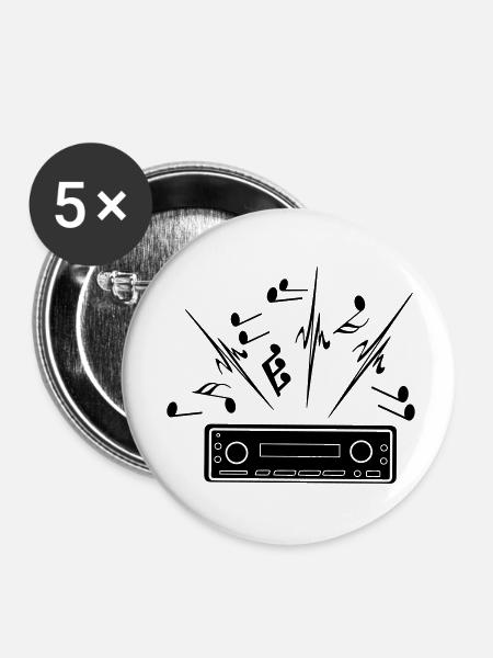 Autoradio mit lauter Musik - Buttons klein 25 mm (5er Pack) - Weiß
