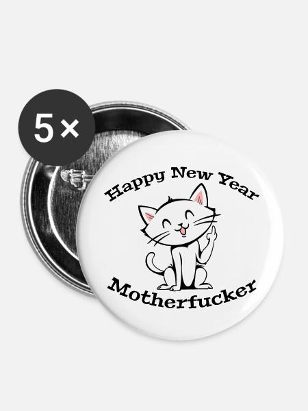 Happy New Year Cat - Buttons klein 25 mm (5er Pack) - Weiß