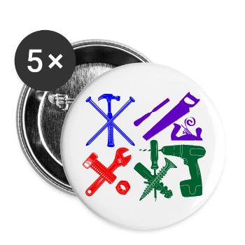 Farbe des Bauarbeiterwerkzeugs - Buttons klein 25 mm (5er Pack) - Weiß - Vorne