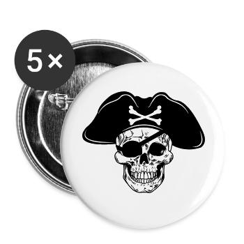 Totenkopf Piratenhut und Augenklappe - Buttons klein 25 mm (5er Pack) - Weiß - Vorne