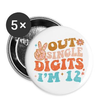 Groovy Peace Out Single Digits I'm 12 Birthday - Buttons klein 25 mm (5er Pack) - Weiß - Vorne