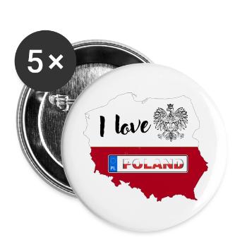 Ich liebe Polen polnische Karte Nummernschild - Buttons klein 25 mm (5er Pack) - Weiß - Vorne
