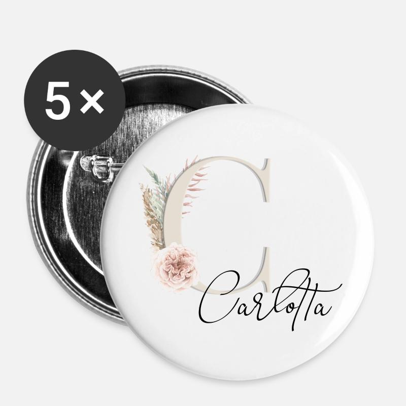 Carlotta! Name Boho - Buttons klein 25 mm (5er Pack) - Weiß