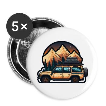 Tente de toit voiture SUV dans les montagnes rétro - Lot de 5 petits badges (25 mm) - blanc - Devant