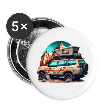 Dachzelt Auto Pkw SUV in den Bergen Retro - Buttons klein 25 mm (5er Pack) - Weiß - Vorne