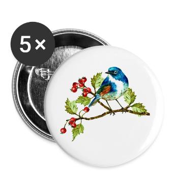 Bunter Vogel - Buttons klein 25 mm (5er Pack) - Weiß - Vorne