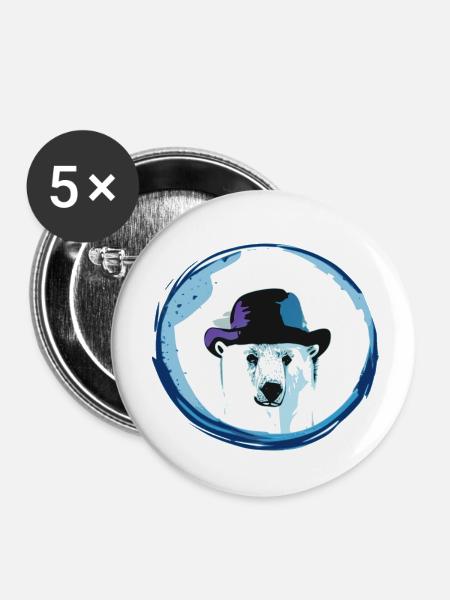 Eisbär mit Hut - Buttons klein 25 mm (5er Pack) - Weiß