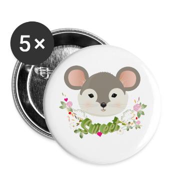 Zauberhafte süße Maus mit zartem Grün im Frühling - Buttons klein 25 mm (5er Pack) - Weiß - Vorne