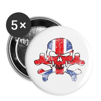 Crâne britannique vintage - Lot de 5 petits badges (25 mm) - blanc - Devant